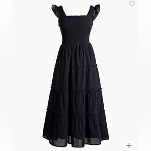 J. Crew Factory like new black smocked tiered midi dress. Size small.